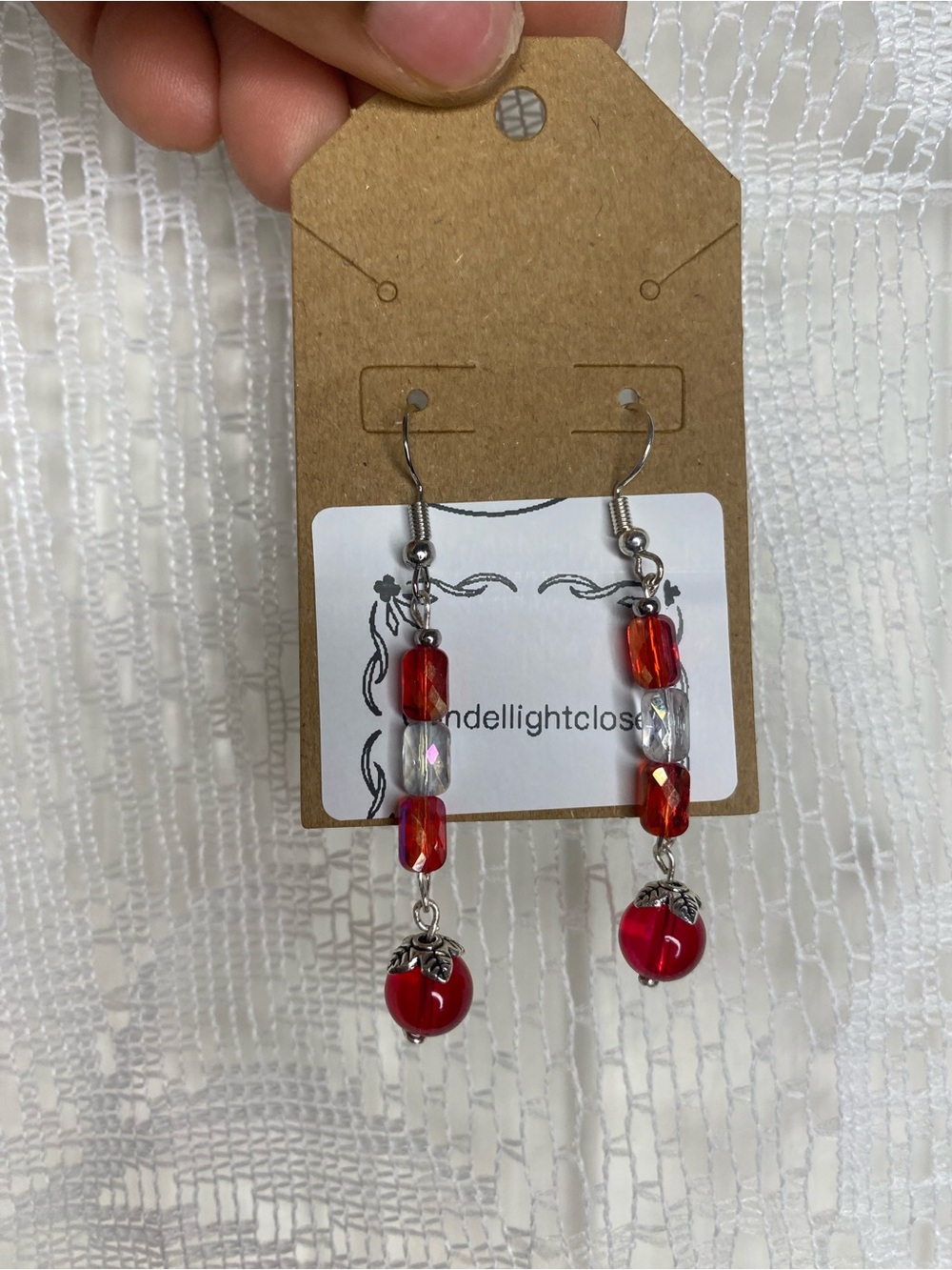 Red Beaded Dangle Earrings with Silver Accents